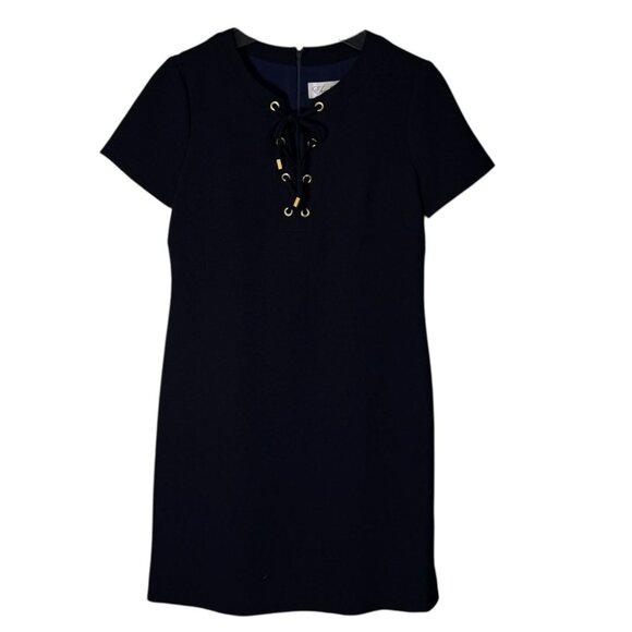 Eliza J Dresses & Skirts - Eliza J Navy Lace-Up Neckline Sheath Dress Lined Side Slits Size-12